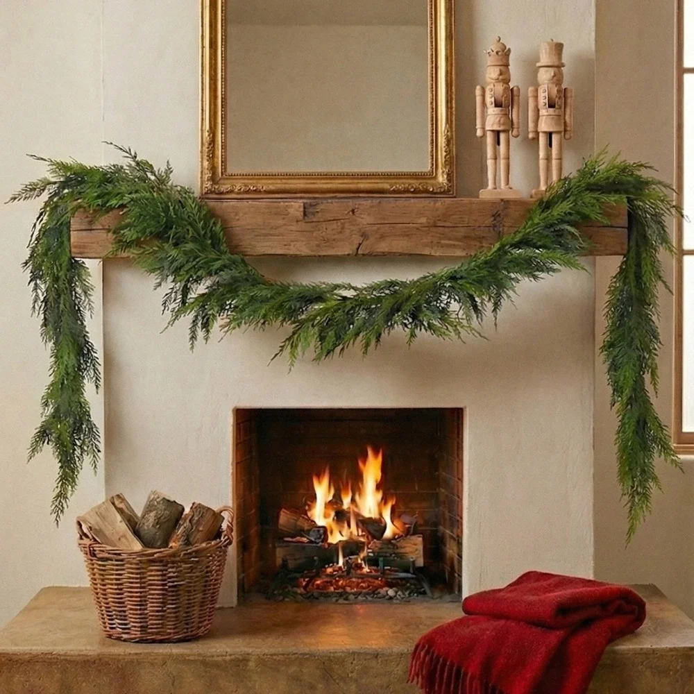 Christmas Norfolk Pine Garland Artificial‎ 9ft Real Touch Mantle Decor NEW